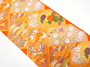 唐織　桧垣に蝶・花模様織り出し　袋帯